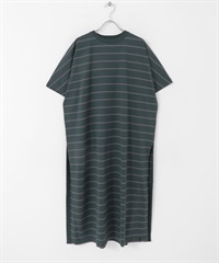 EKAL / 自然橫紋短袖洋裝(藏青色x炭灰色-one-COLOR B)