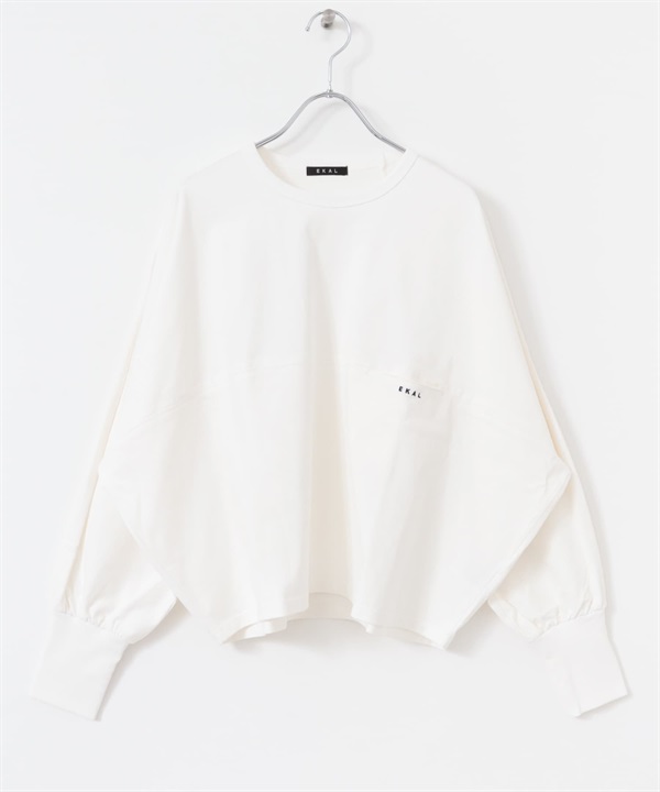 EKAL / 刺繡 LOGO 蝙蝠袖上衣(白色-one-WHITE)