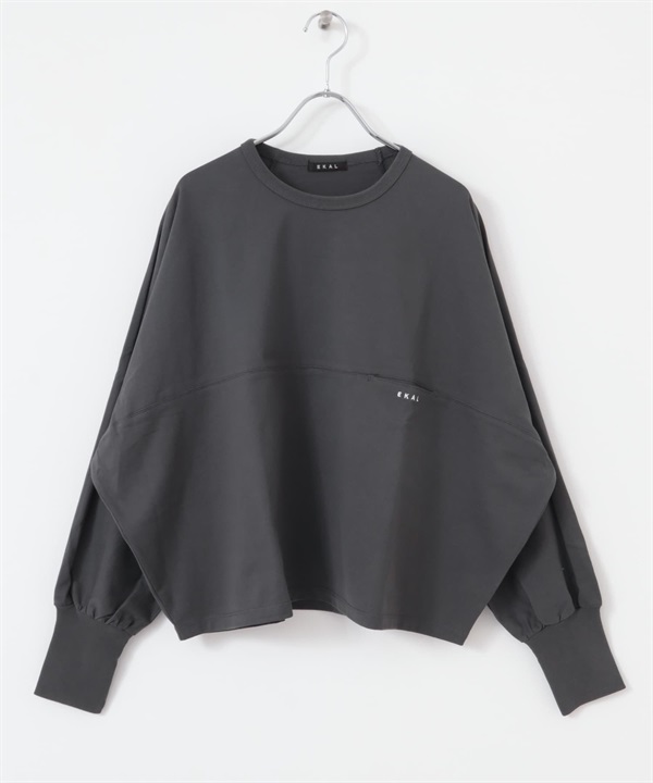 EKAL / 刺繡 LOGO 蝙蝠袖上衣(炭灰色-one-CHARCOAL GRAY)