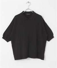 EKAL / 五分袖針織POLO衫(黑色-one-BLACK)