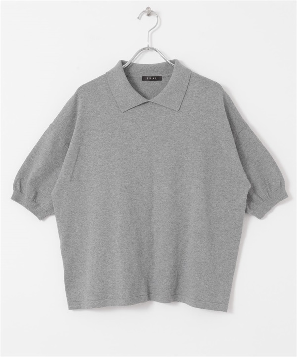EKAL / 五分袖針織POLO衫(灰色-one-GRAY)