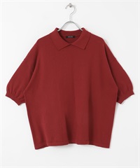 EKAL / 五分袖針織POLO衫(紅色-one-RED)