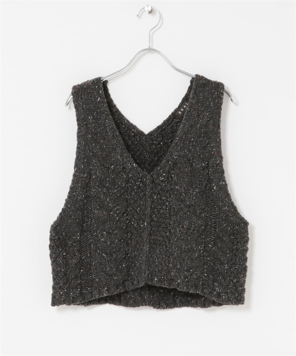 EKAL / 混羊毛棉結背心(炭灰色-one-CHARCOAL GRAY)