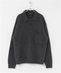 EKAL / 絨毛針織POLO衫(灰色-M-GRAY)