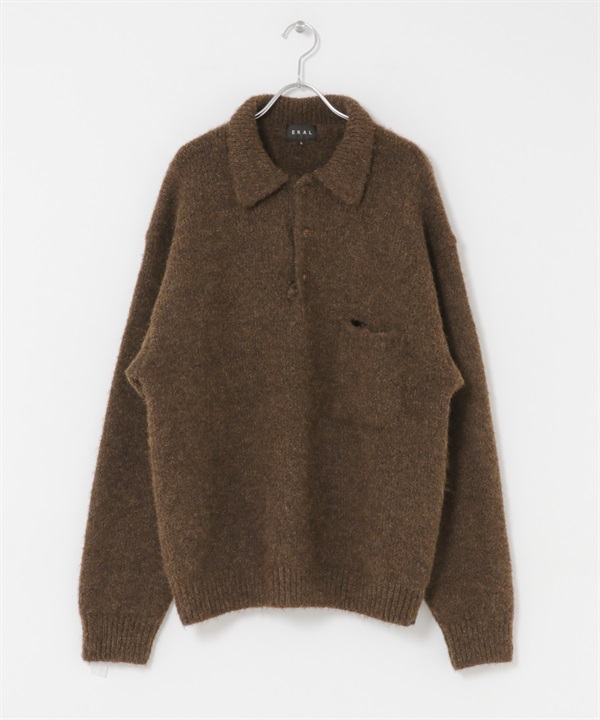 EKAL / 絨毛針織POLO衫(棕色-M-BROWN)
