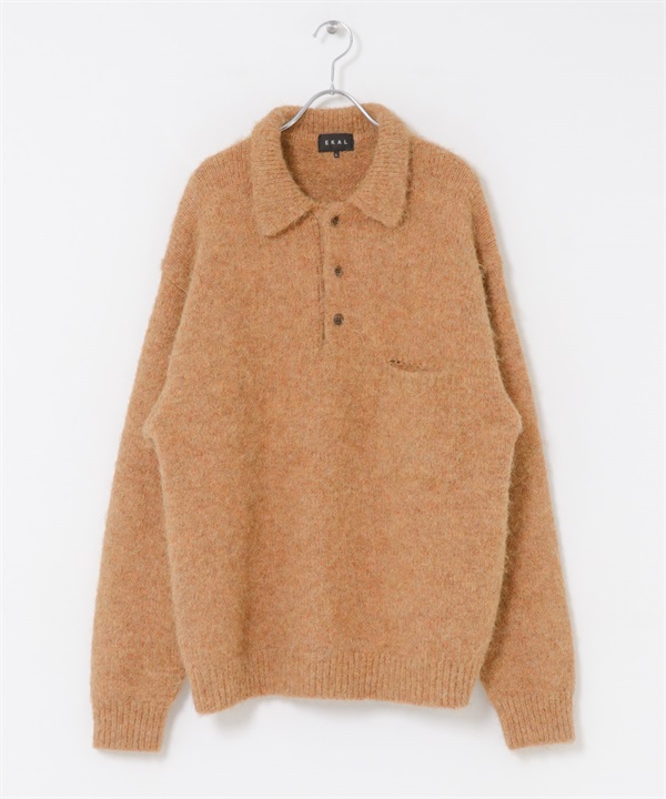 EKAL / 絨毛針織POLO衫(褐色-M-其他綠色)