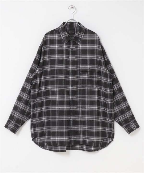 EKAL / 格紋襯衫(黑色-M-BLACK)