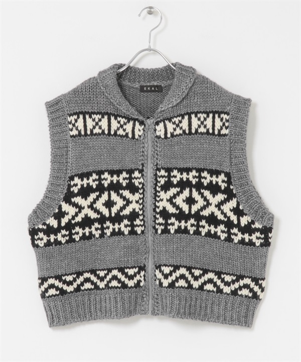 EKAL / 混羊毛考津背心(灰色-one-GRAY)