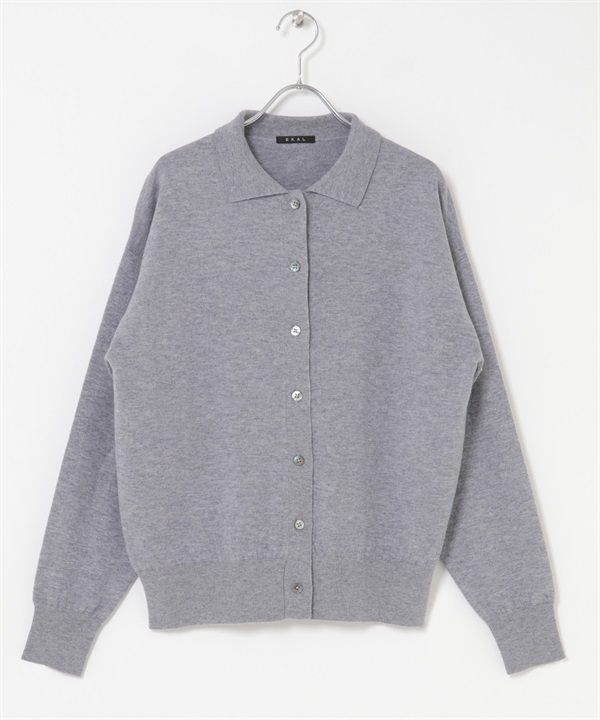 EKAL / 羊毛細針織開襟衫(灰色-one-GRAY)