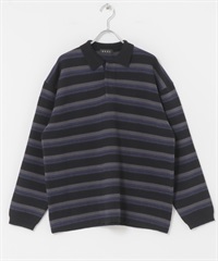 EKAL / 緹花橫紋POLO針織衫(黑色-one-BLACK)