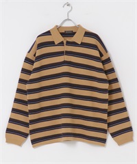 EKAL / 緹花橫紋POLO針織衫(棕色-one-BROWN)