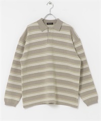 EKAL / 緹花橫紋POLO針織衫(膚色-one-BEIGE)