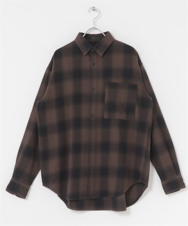 EKAL / 成品染漸層格紋襯衫(棕色-one-BROWN)