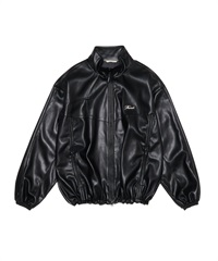 FARAH / Synthetic Leather Zip Up Jacket(黑色-M-BLACK)