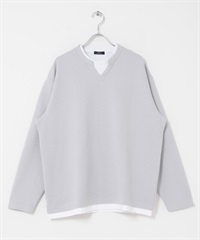 假兩件V領緹花上衣(灰色-M-GRAY)