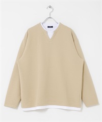 假兩件V領緹花上衣(膚色-M-BEIGE)