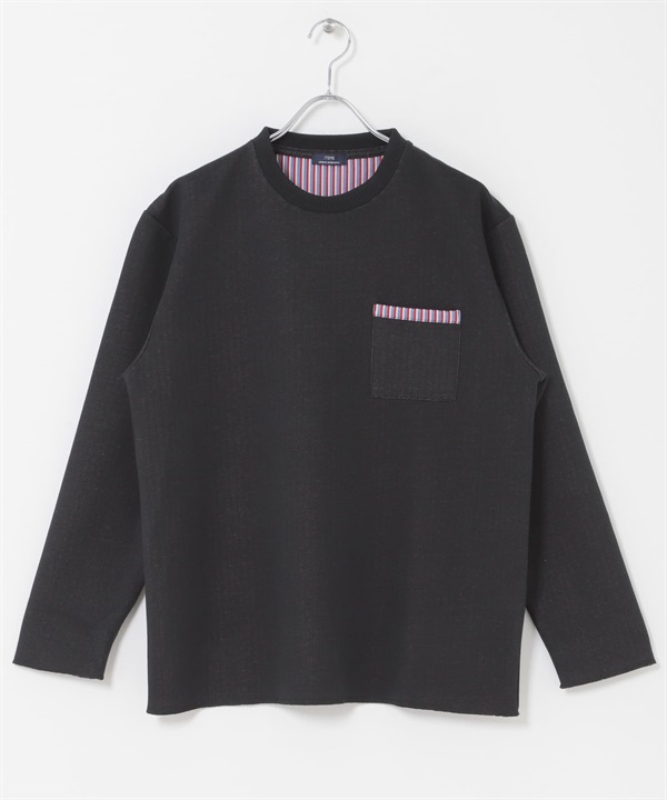 內側直條紋空氣層上衣(黑色-M-BLACK)