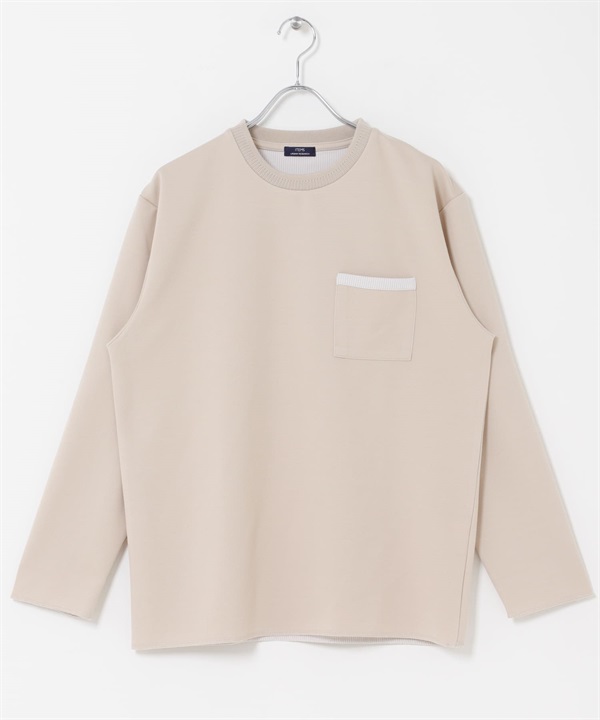 內側直條紋空氣層上衣(膚色-M-BEIGE)