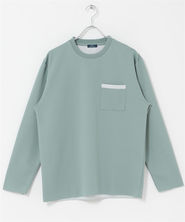 內側直條紋空氣層上衣(綠色-M-GREEN)