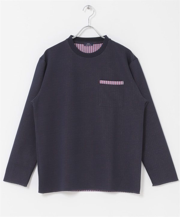 內側直條紋空氣層上衣(藏青色-M-NAVY)