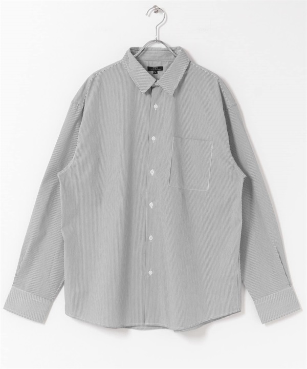 EASY CARE/UV CUT高機能直條紋標準領襯衫(黑色-M-BLACK)