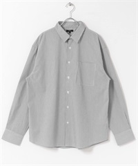 EASY CARE/UV CUT高機能直條紋標準領襯衫(黑色-M-BLACK)