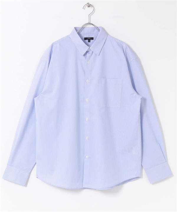 EASY CARE/UV CUT高機能直條紋標準領襯衫(藍色-M-BLUE)