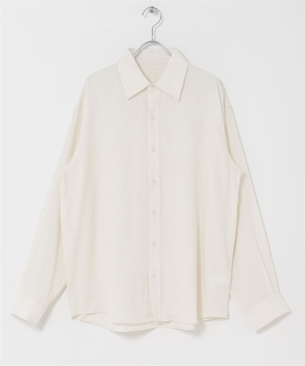 混麻料標準領襯衫(白色-M-WHITE)