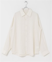 混麻料標準領襯衫(白色-M-WHITE)