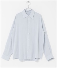 混麻料標準領襯衫(薩克斯藍-M-其他藍色)