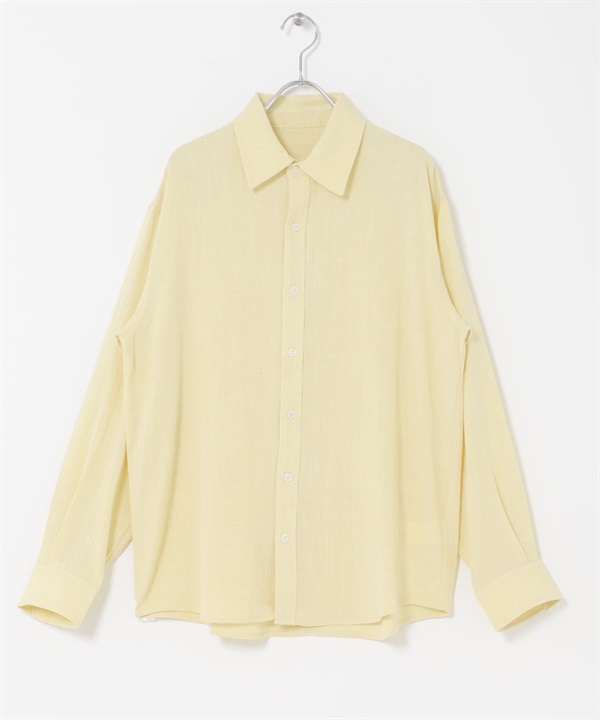 混麻料標準領襯衫(檸檬黃-M-其他黃色)