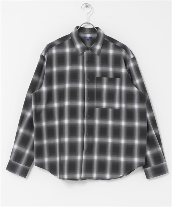 漸層格紋基本領輕量襯衫(黑色-M-BLACK)