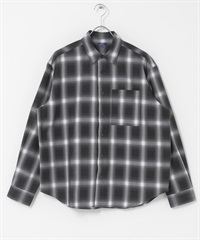 漸層格紋基本領輕量襯衫(黑色-M-BLACK)