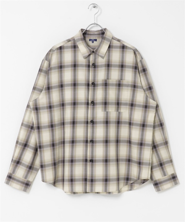 漸層格紋基本領輕量襯衫(膚色-M-BEIGE)