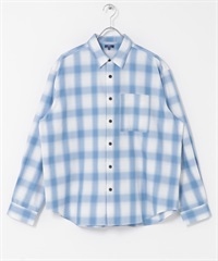 漸層格紋基本領輕量襯衫(藍色-M-BLUE)