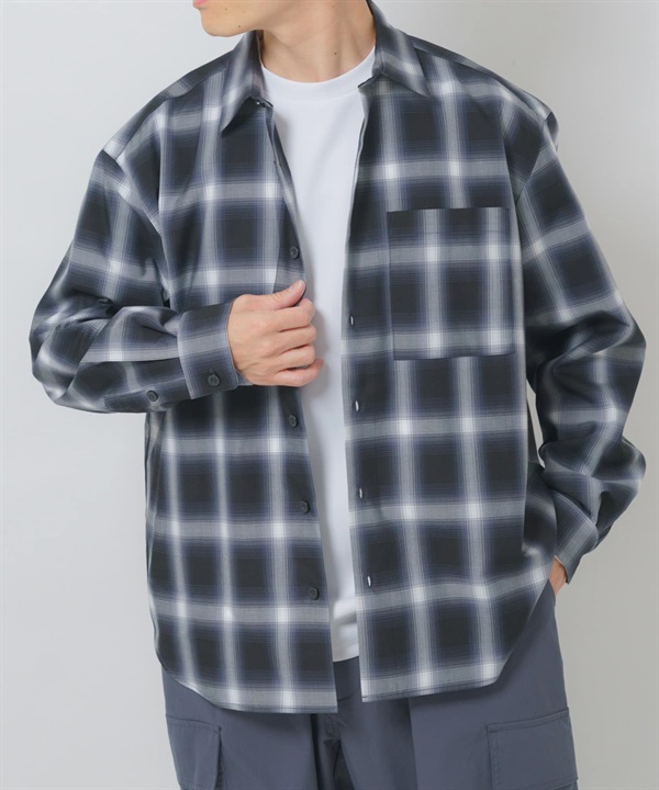 漸層格紋基本領輕量襯衫