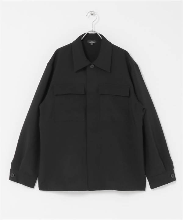 2way彈性暗門襟襯衫(黑色-M-BLACK)