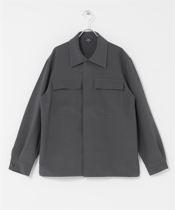 2way彈性暗門襟襯衫(炭灰色-M-CHARCOAL GRAY)