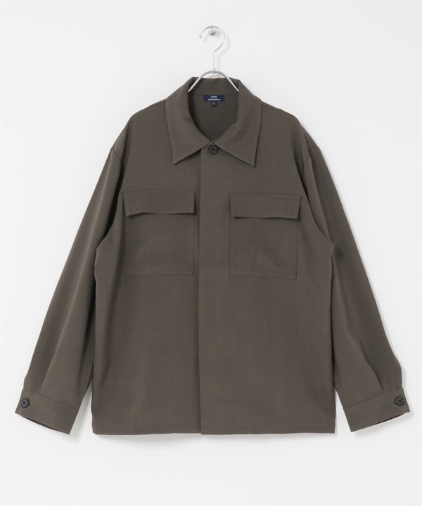 2way彈性暗門襟襯衫(橄欖綠-M-OLIVE)