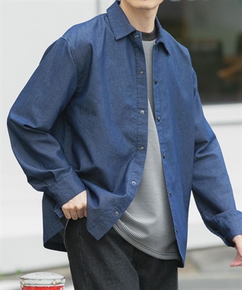 壓扣標準領牛仔襯衫