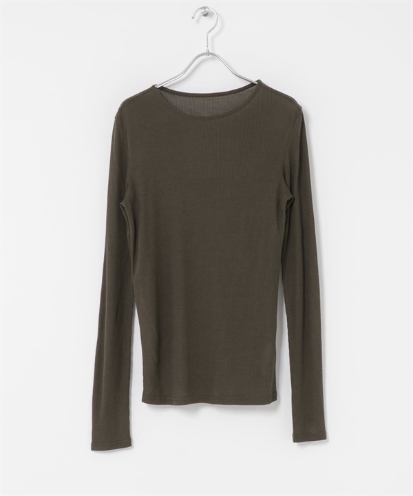 透膚羅紋長版T恤(棕色-FREE-BROWN)