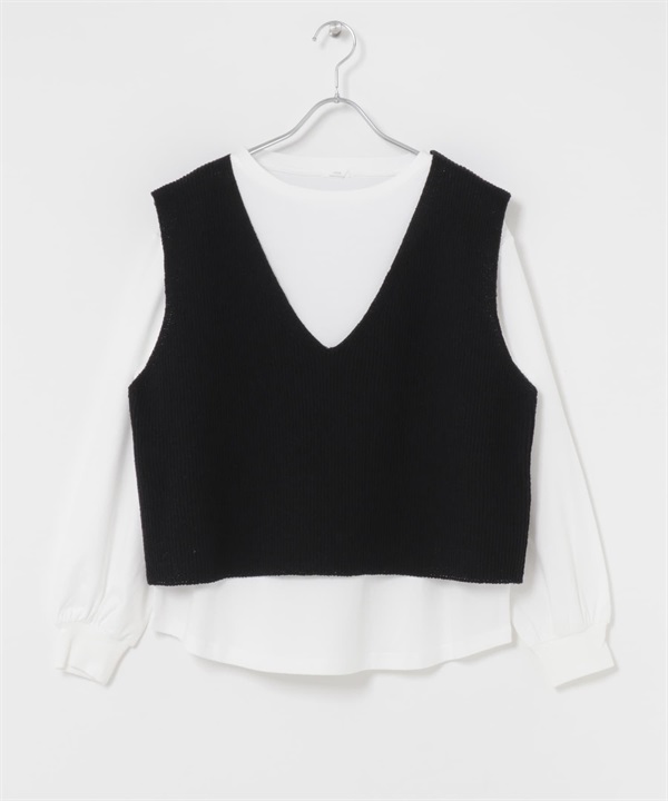 【成套組合】針織背心 × 蓬袖上衣(黑色-FREE-BLACK)