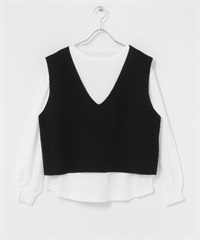 【成套組合】針織背心 × 蓬袖上衣(黑色-FREE-BLACK)