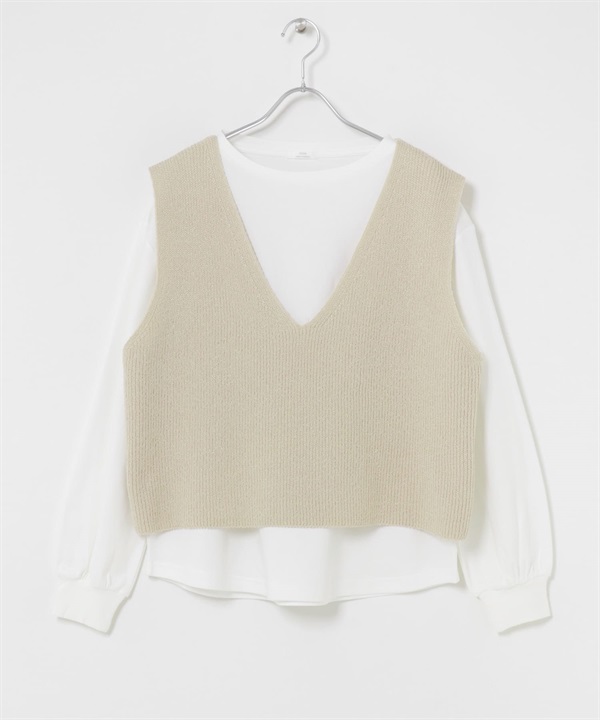 【成套組合】針織背心 × 蓬袖上衣(淺膚色-FREE-L.BEIGE)