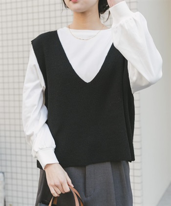【成套組合】針織背心 × 蓬袖上衣