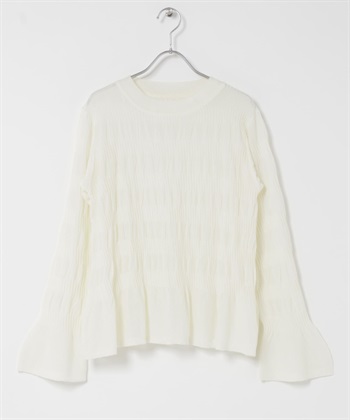 縮褶傘狀袖針織衫(米色-FREE-OFF WHITE)