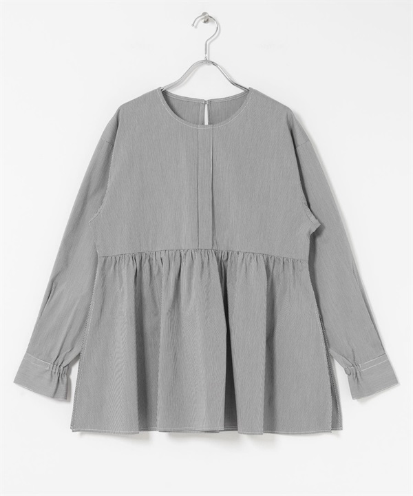 UV CUT速乾碎褶荷葉下襬罩衫(格紋-FREE-CHECK)