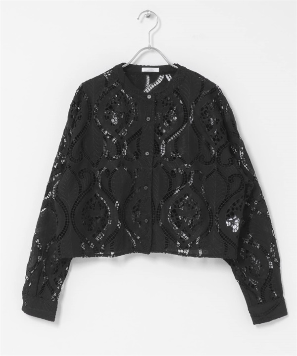 蕾絲短版襯衫(黑色-FREE-BLACK)