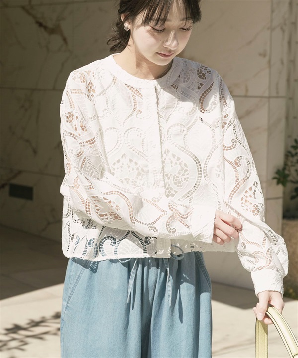 蕾絲短版襯衫
