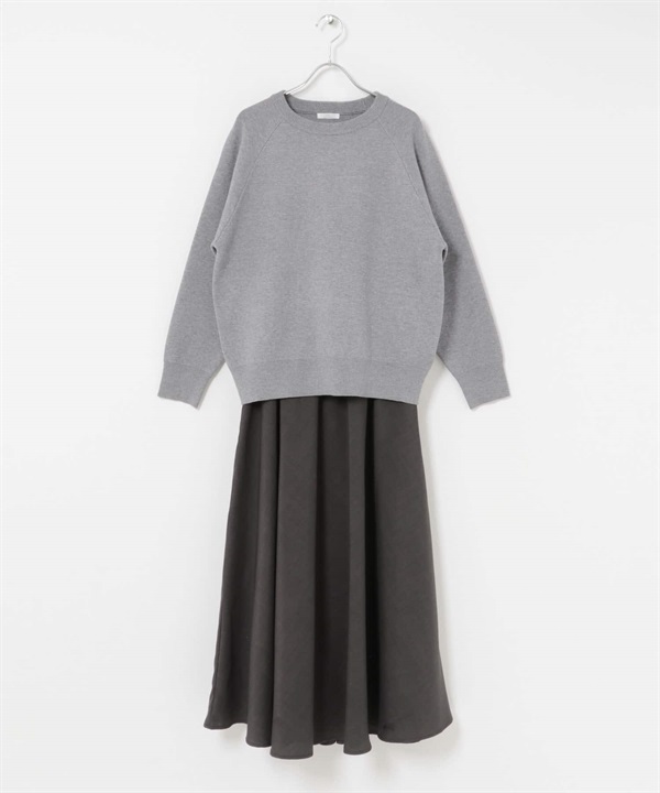 【成套組合】休閒感針織衫 × 裙子(灰色-FREE-GRAY)